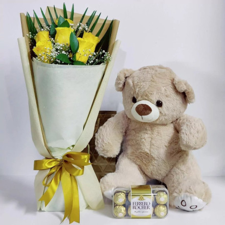 sweet-comfort-chocolate-teddy-and-flower-combo-from-sharjah-flower-delivery-big-0